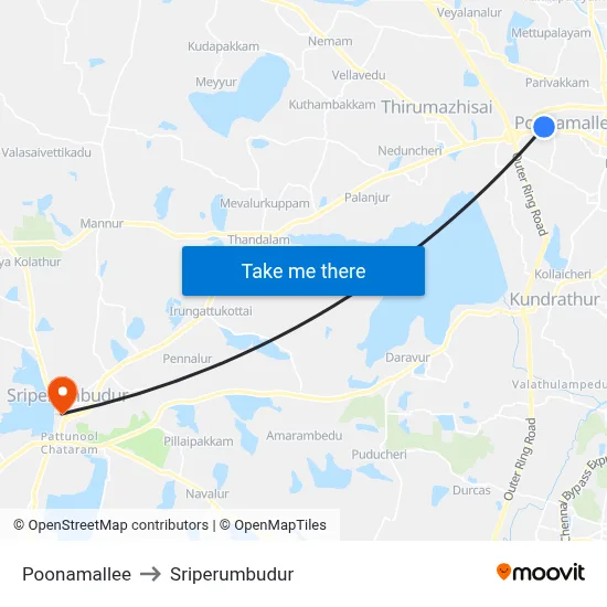 Poonamallee to Sriperumbudur map