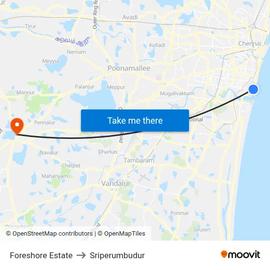 Foreshore Estate to Sriperumbudur map