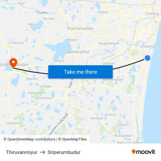 Thiruvanmiyur to Sriperumbudur map