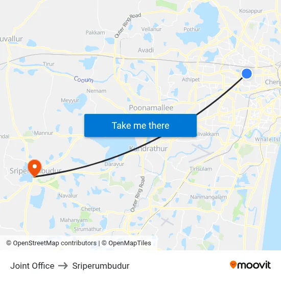 Joint Office to Sriperumbudur map