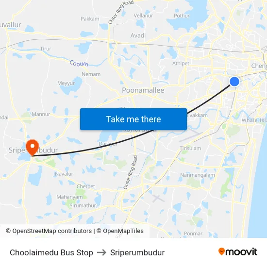 Choolaimedu Bus Stop to Sriperumbudur map
