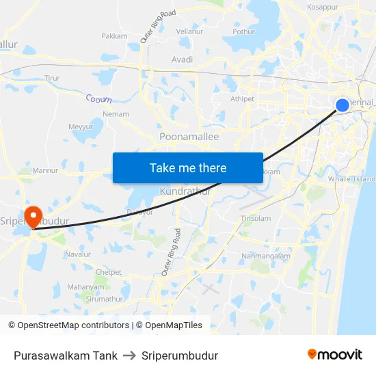 Purasawalkam Tank to Sriperumbudur map