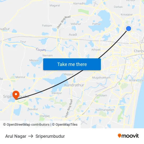 Arul Nagar to Sriperumbudur map