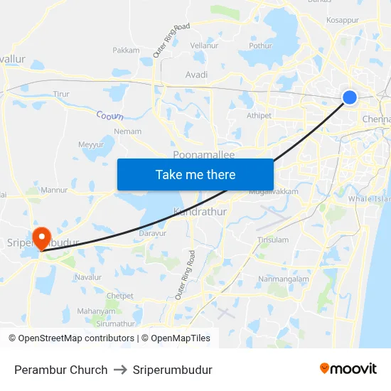 Perambur Church to Sriperumbudur map