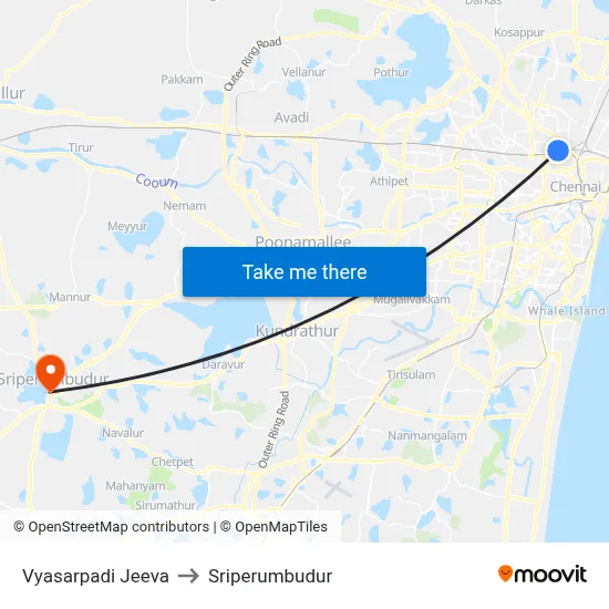 Vyasarpadi Jeeva to Sriperumbudur map