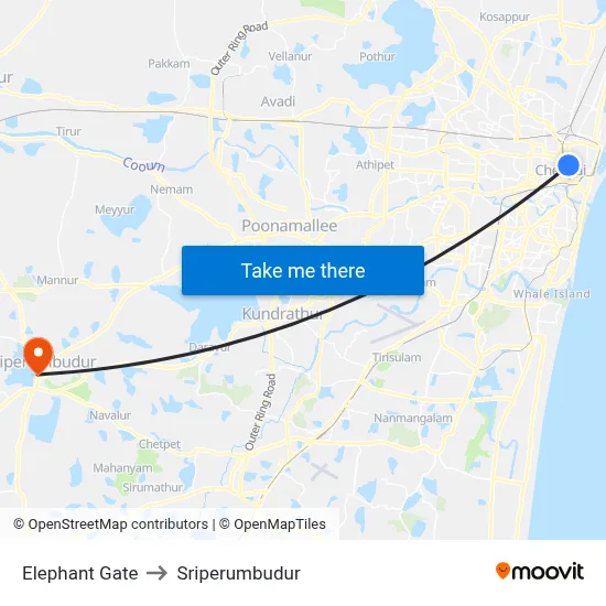 Elephant Gate to Sriperumbudur map