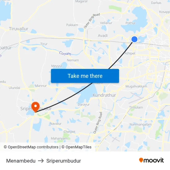 Menambedu to Sriperumbudur map