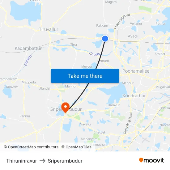 Thiruninravur to Sriperumbudur map