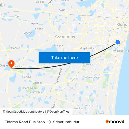 Eldams Road Bus Stop to Sriperumbudur map