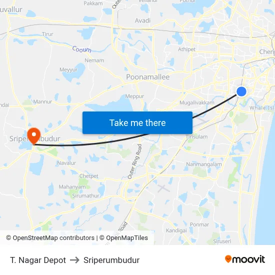 T. Nagar Depot to Sriperumbudur map