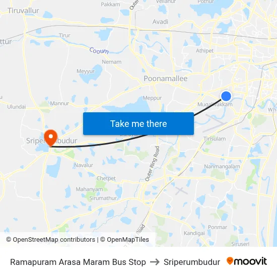 Ramapuram Arasa Maram Bus Stop to Sriperumbudur map
