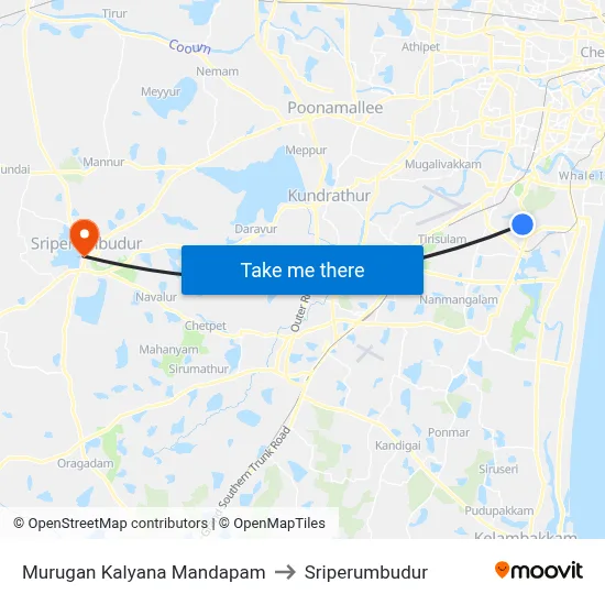 Murugan Kalyana Mandapam to Sriperumbudur map