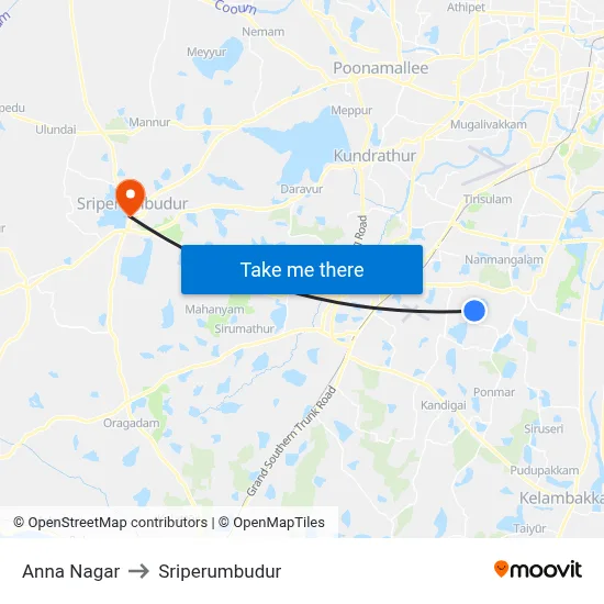 Anna Nagar to Sriperumbudur map