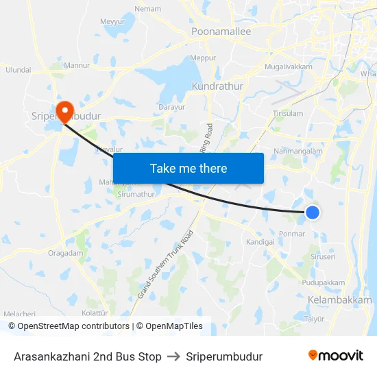 Arasankazhani 2nd Bus Stop to Sriperumbudur map