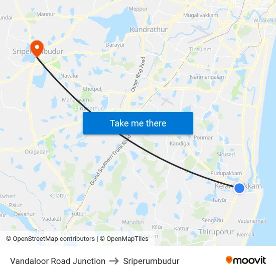 Vandaloor Road Junction to Sriperumbudur map