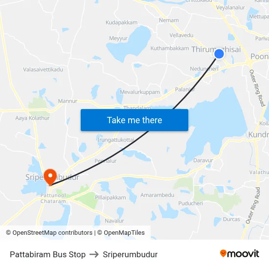 Pattabiram Bus Stop to Sriperumbudur map