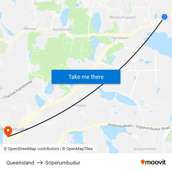 Queensland to Sriperumbudur map