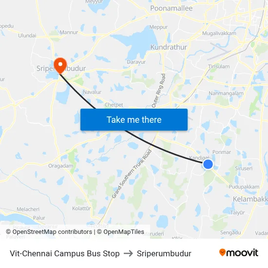 Vit-Chennai Campus Bus Stop to Sriperumbudur map