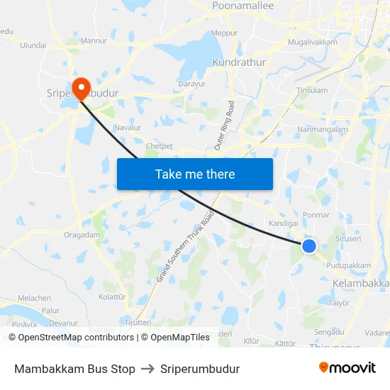 Mambakkam Bus Stop to Sriperumbudur map