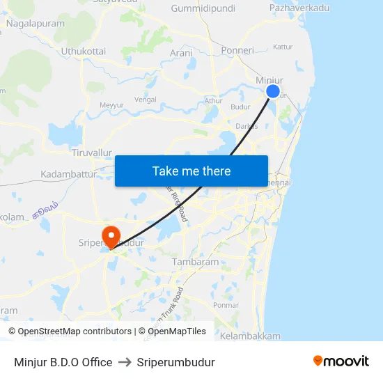 Minjur B.D.O Office to Sriperumbudur map