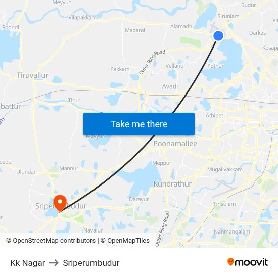 Kk Nagar to Sriperumbudur map