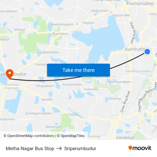 Metha Nagar Bus Stop to Sriperumbudur map