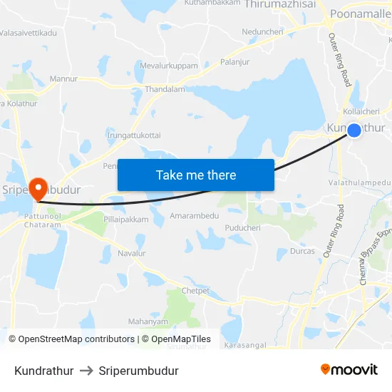 Kundrathur to Sriperumbudur map