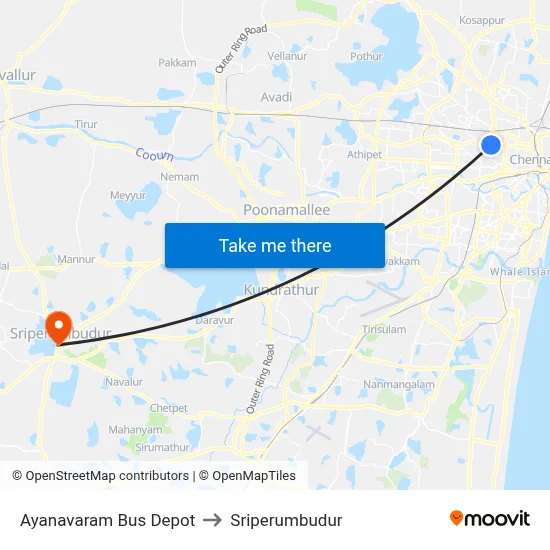 Ayanavaram Bus Depot to Sriperumbudur map