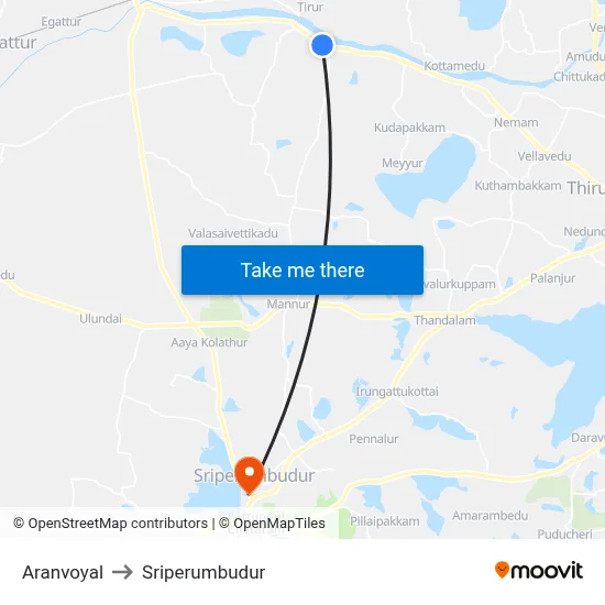 Aranvoyal to Sriperumbudur map