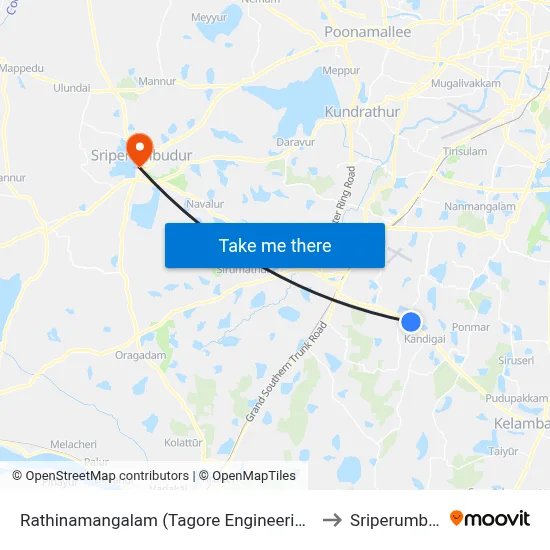 Rathinamangalam (Tagore Engineering College) to Sriperumbudur map