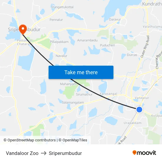 Vandaloor Zoo to Sriperumbudur map