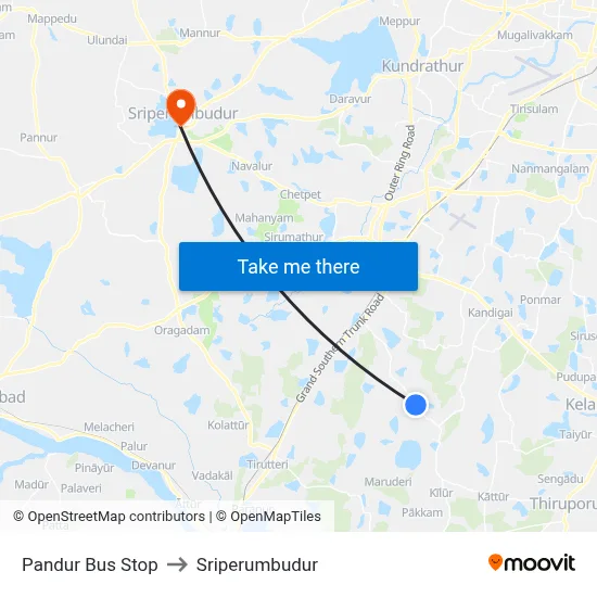 Pandur Bus Stop to Sriperumbudur map