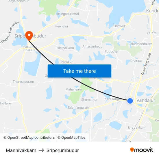 Mannivakkam to Sriperumbudur map