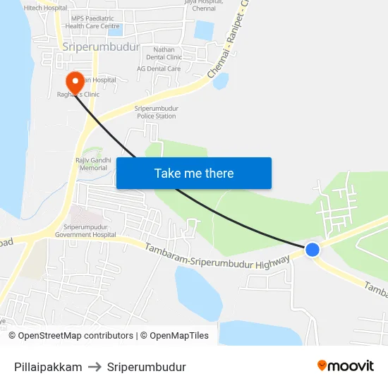 Pillaipakkam to Sriperumbudur map