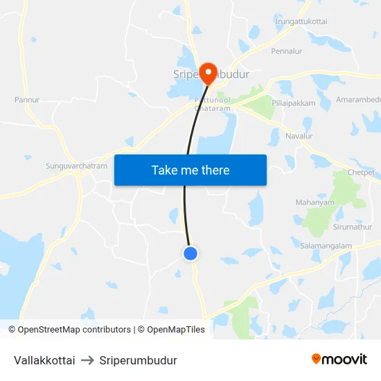 Vallakkottai to Sriperumbudur map