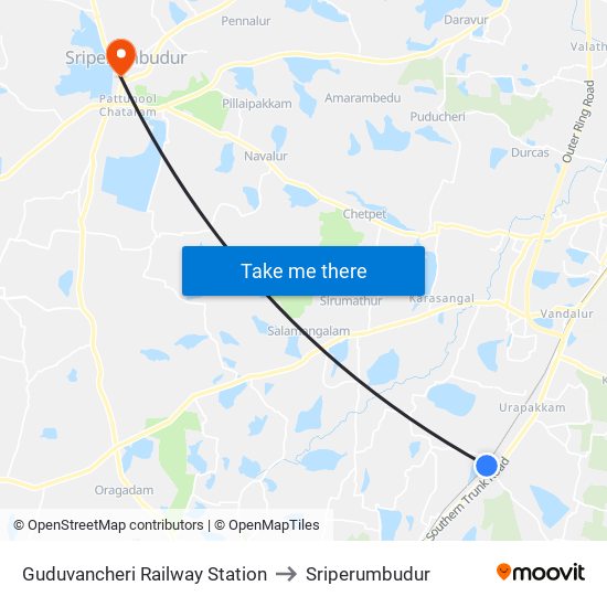 Guduvancheri Railway Station to Sriperumbudur map