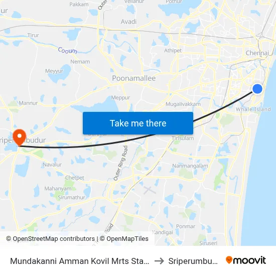 Mundakanni Amman Kovil Mrts Station to Sriperumbudur map