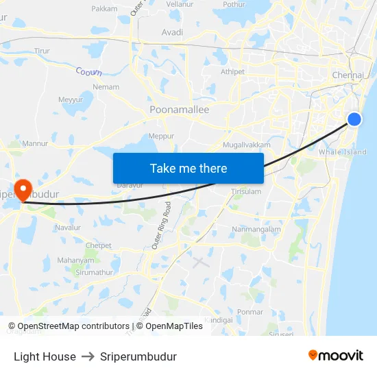 Light House to Sriperumbudur map