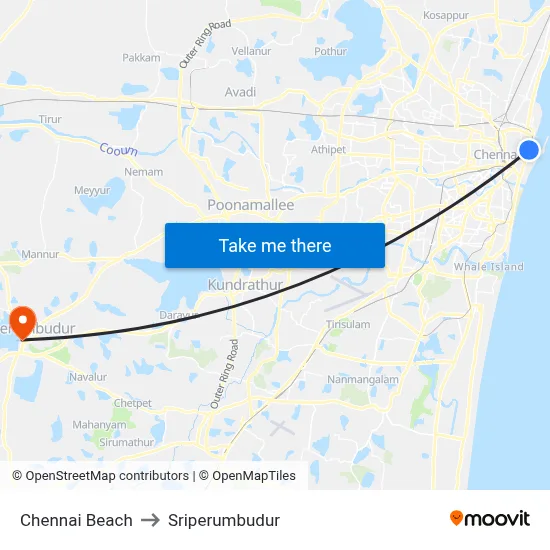 Chennai Beach to Sriperumbudur map