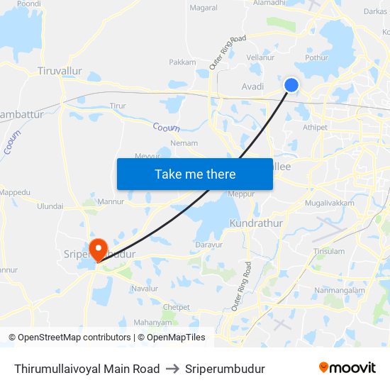 Thirumullaivoyal Main Road to Sriperumbudur map