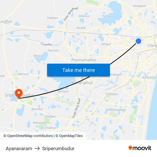 Ayanavaram to Sriperumbudur map