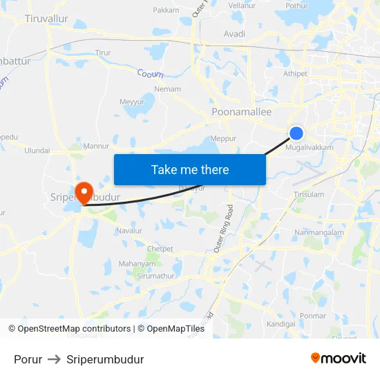 Porur to Sriperumbudur map
