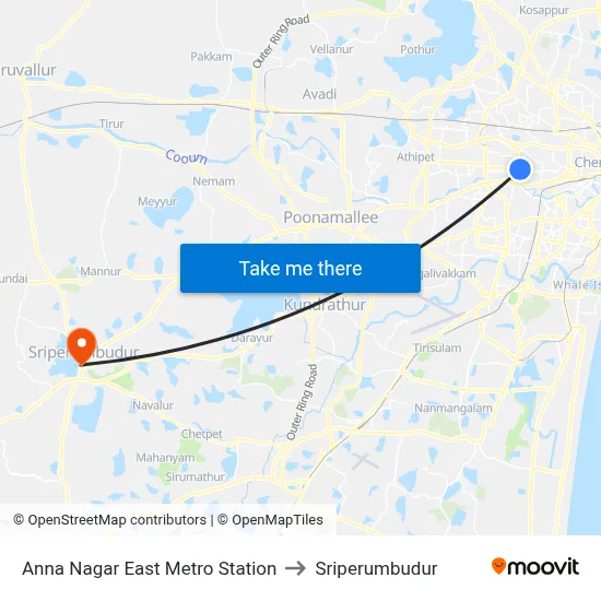 Anna Nagar East Metro Station to Sriperumbudur map
