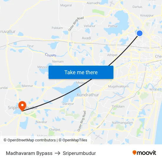 Madhavaram Bypass to Sriperumbudur map
