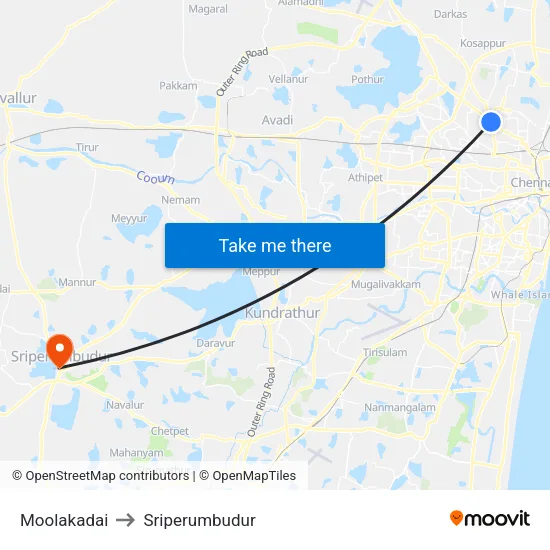 Moolakadai to Sriperumbudur map