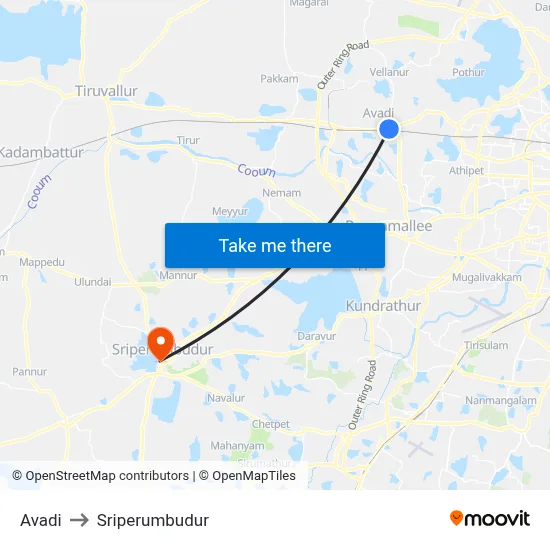 Avadi to Sriperumbudur map