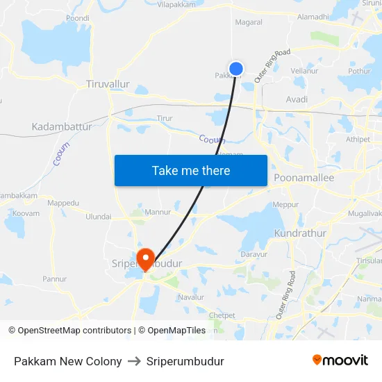 Pakkam New Colony to Sriperumbudur map