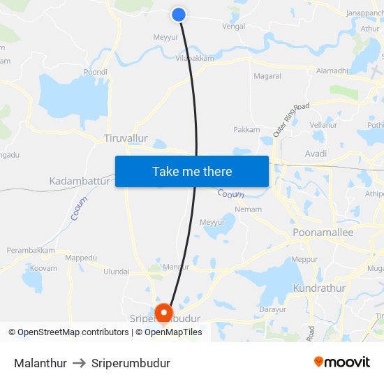 Malanthur to Sriperumbudur map