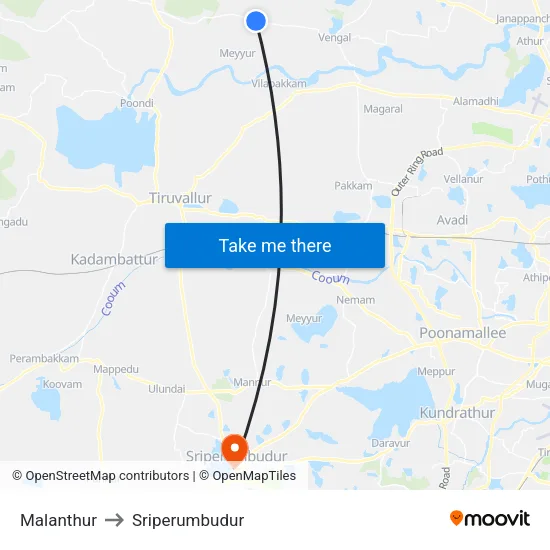 Malanthur to Sriperumbudur map