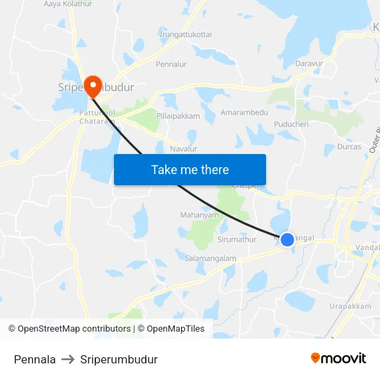 Pennala to Sriperumbudur map